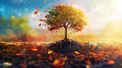 An abstract representation of a tree, with roots extending deep into the earth and branches reaching towards the sky