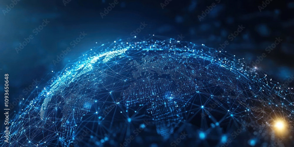 Poster abstract global network with blue lights and lines