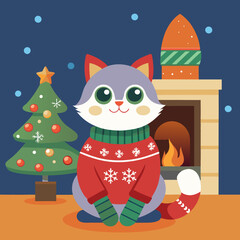 christmas cat with gifts