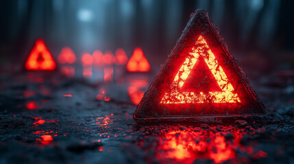 A cracked password field with warning triangles, illustrating the dangers of weak security practices