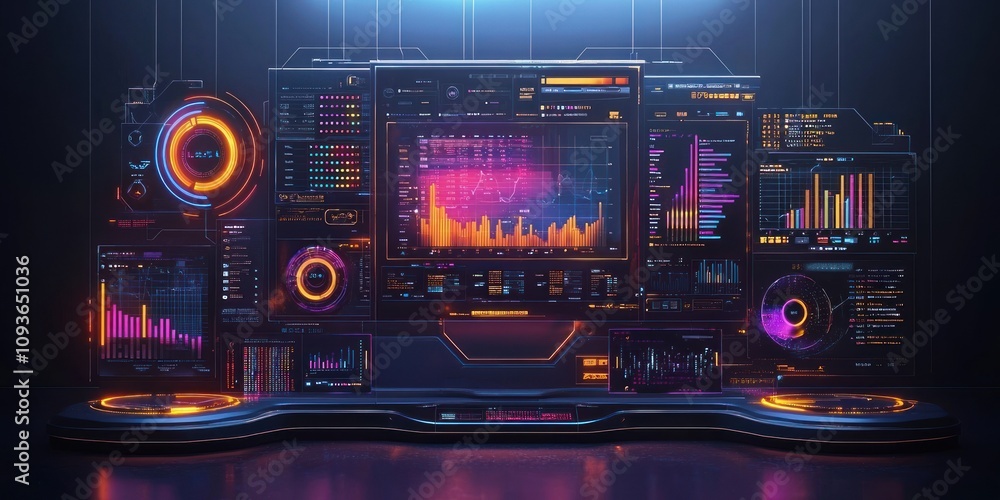 Aufkleber Futuristic Interface with Colorful Data Visualizations