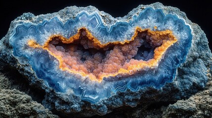 Obraz premium Stunning blue and orange geode with crystalline cavities and striking patterns