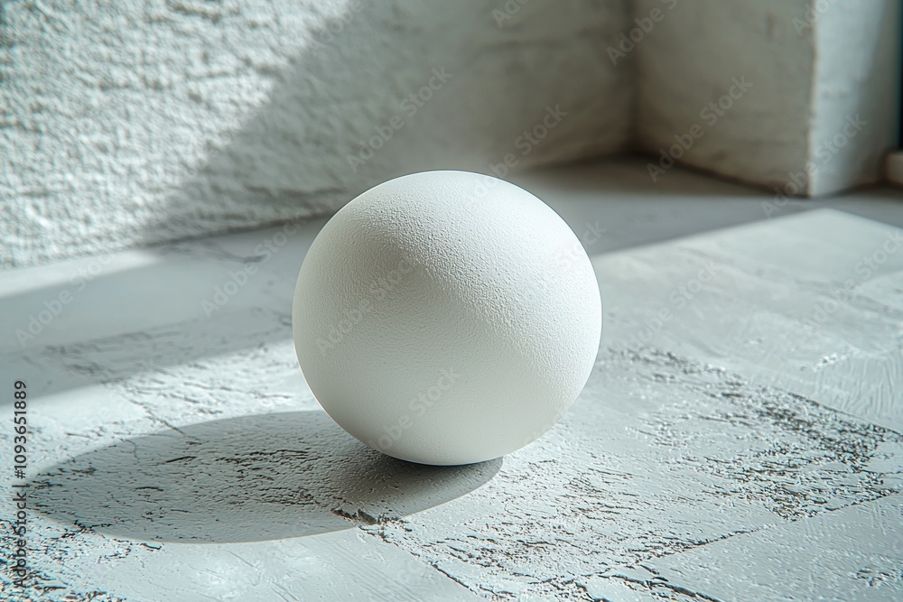 Poster white sphere resting on textured surface