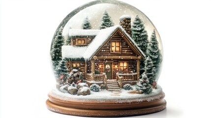 Snow Globe with a Cozy Wooden Cabin in a Snowy Winter Scene