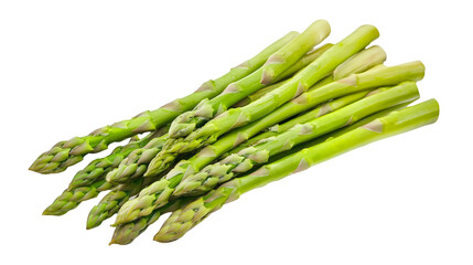 A bunch of bright green asparagus spears with fresh tips isolated on a transparent background, PNG