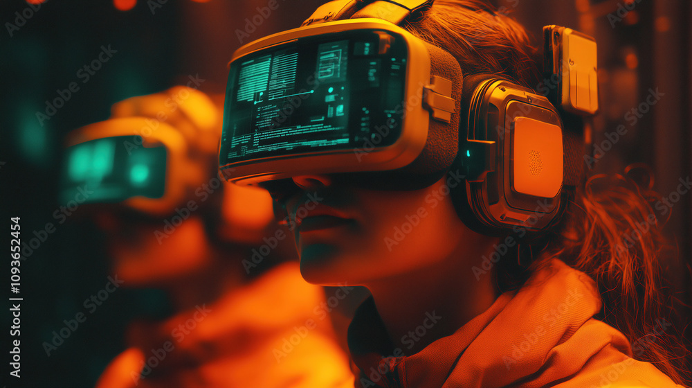 Poster virtual reality experience in a futuristic gaming environment with immersive technology. generative 