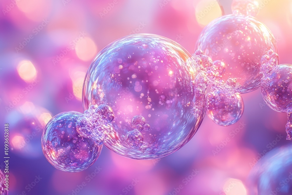 Poster iridescent bubbles with glimmering background