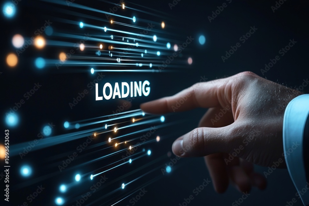 Aufkleber Hand Interacting with a Loading Screen with Digital Lines and Lights