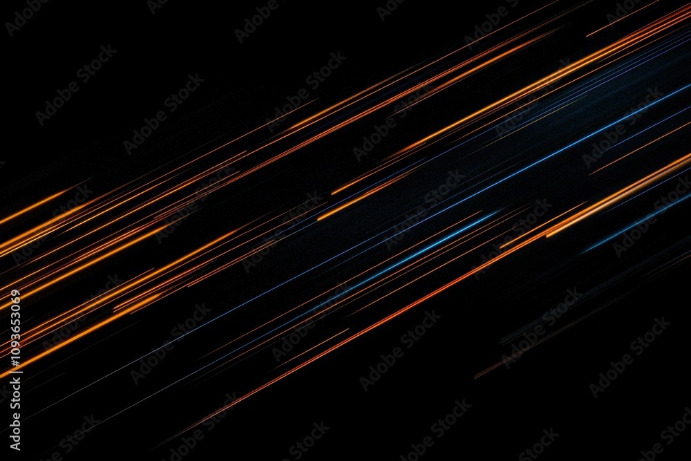 Poster abstract pattern of diagonal orange and blue lines on a black background