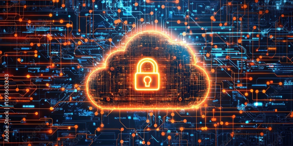 Poster Secure Cloud Network with a Padlock Icon