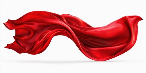 Flowing Red Fabric Draped on a White Background