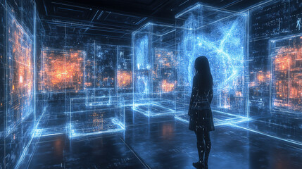 Interactive digital art installation immerses viewers in a captivating virtual reality experience. Generative AI