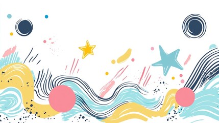 Whimsical Abstract Art: Pastel Waves and Stars