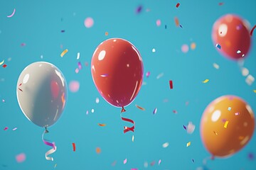 Fototapeta premium Colorful Balloons and Confetti on a Blue Background