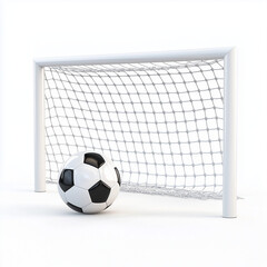 3D football goal and soccer ball sports equipment white net isolated on white background