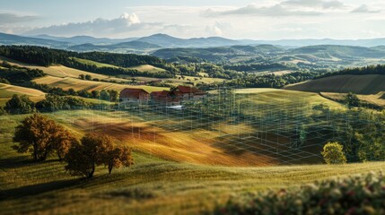 Naklejka premium Rolling hills digital grid landscape