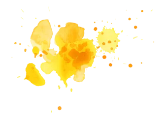 Fotobehang Kleuren in het water PNG Ink watercolor hand drawn drop blot. Wet yellow, orange color paper texture brushstroke stain on transparent background.  © Liliia