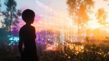 Silhouette landscape sunset digital patterns