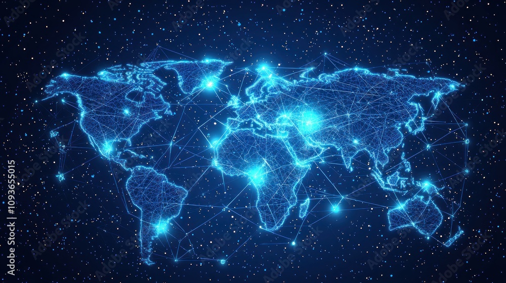 Leinwandbilder a world map illustrated with a network of interconnected lines and dots