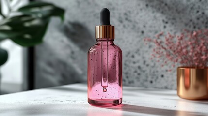 Luxurious Pink Serum in Modern Glass Dropper Bottle Design