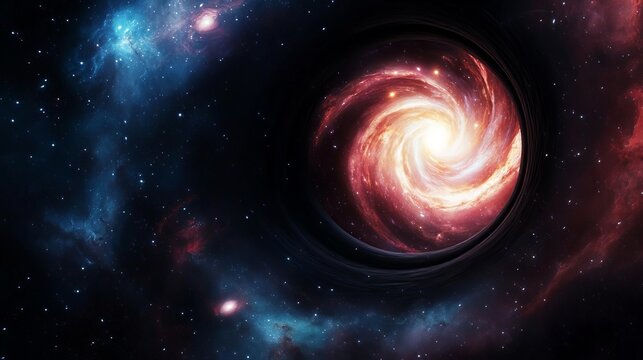 Cosmic event of a spiraling galaxy outer space digital artwork celestial environment wide viewpoint