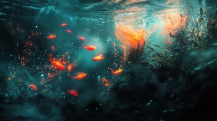 Underwater scene with colorful fish and plants