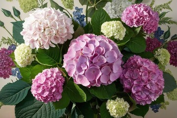 Vibrant Hydrangea Flowers Beautifully Showcased on Floral Artwork