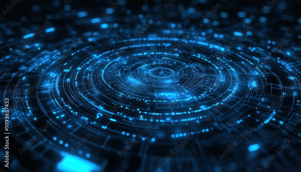 Aufkleber abstract blue glowing circular pattern on dark background