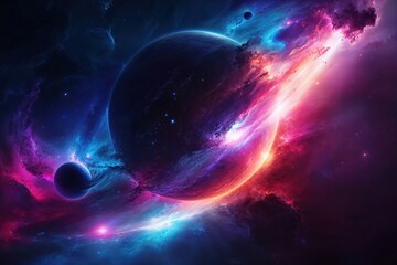 Obraz premium Vibrant Cosmic Art with Colorful Designs and Illuminated Features