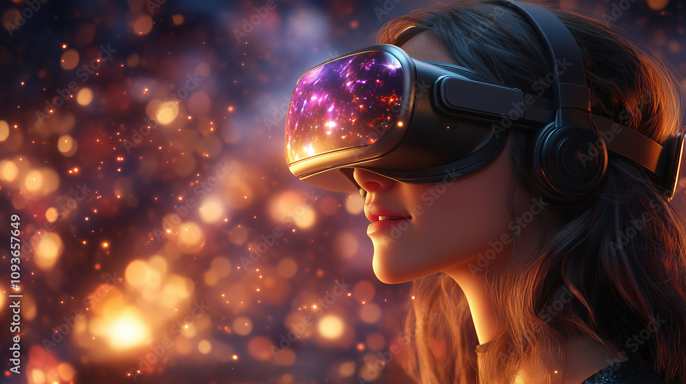 Poster exploring virtual reality with immersive technology at night. generative ai