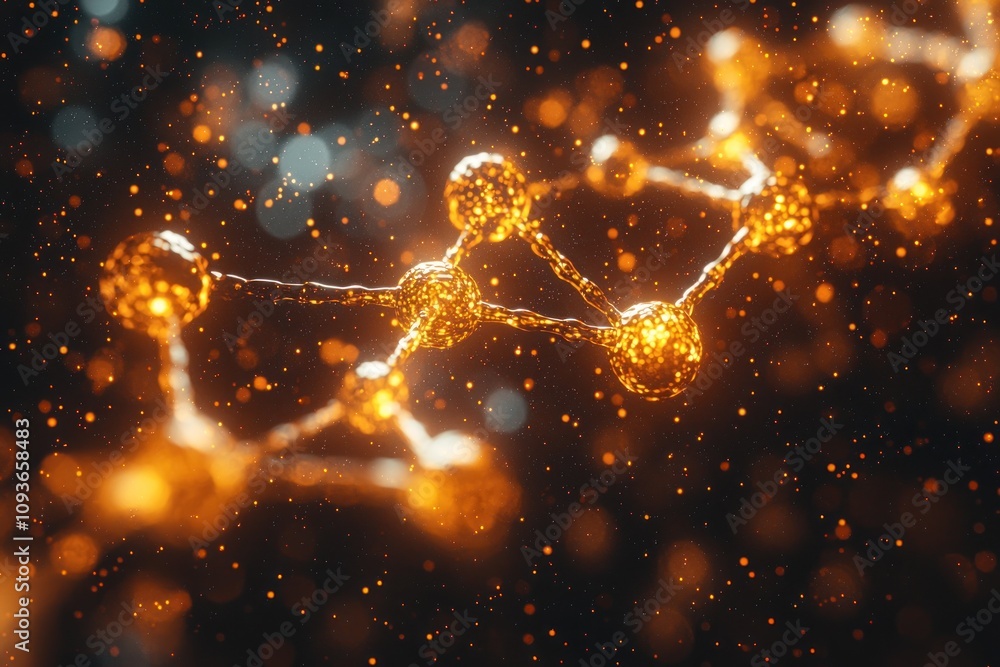 Aufkleber golden molecular structure with glowing particles