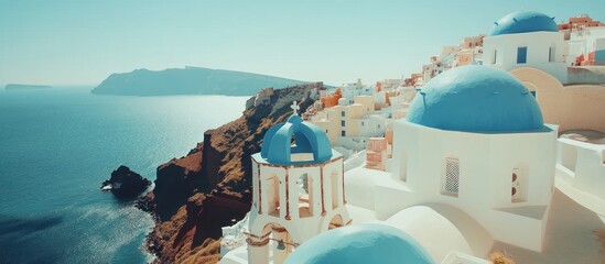 Blue-Domed Church on a Cliffside in Santorini, Greece