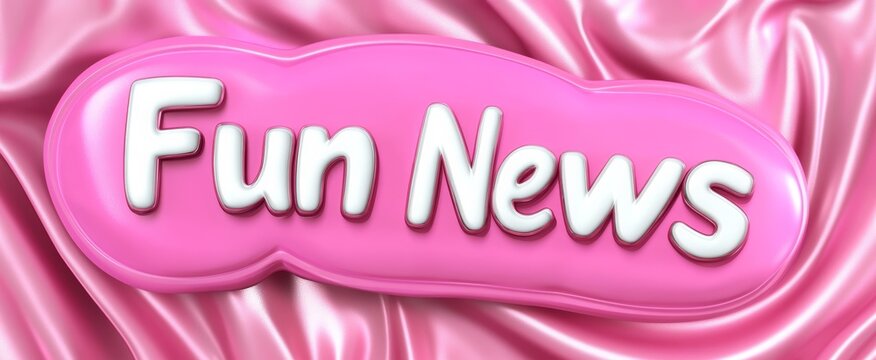 pink banner with "Fun news" in white letters, against pink silky fabric