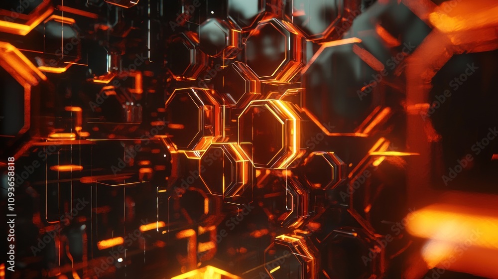 Poster abstract glowing orange hexagon pattern