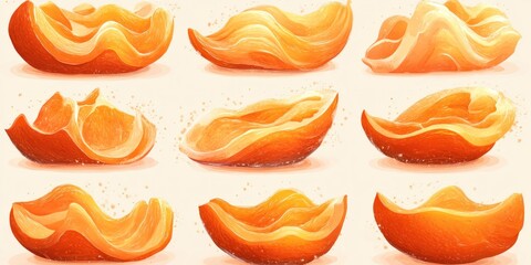 Obraz premium Nine Orange Slices with Water Droplets on White Background