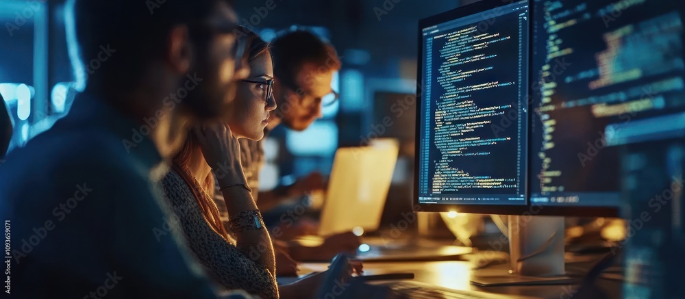 Aufkleber Two Programmers Focused on Code on a Computer Screen