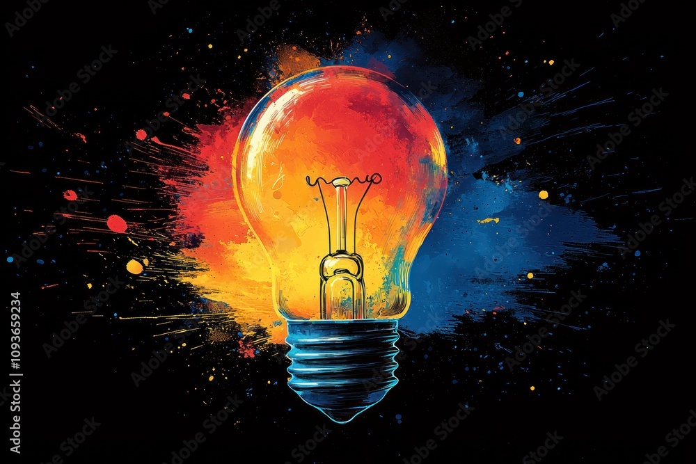 Poster a light bulb surrounded by abstract paint splashes