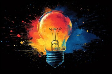 A Light Bulb Surrounded by Abstract Paint Splashes