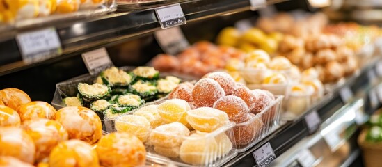 Fototapeta premium Assorted Candied Fruit and Other Confectionery in a Display Case