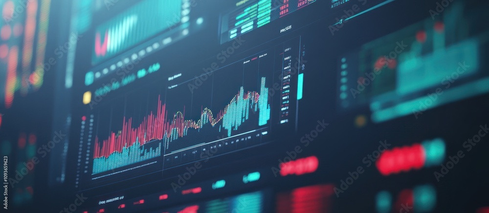 Aufkleber A close-up view of a computer screen displaying stock market data with a focus on a line graph.