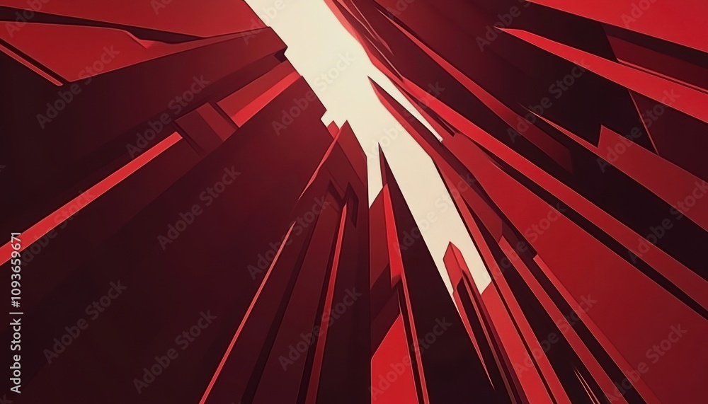 Poster abstract red and white geometric shapes pointing upward