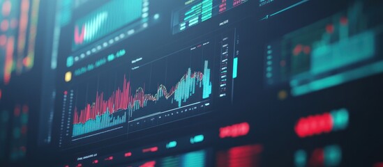 Fototapeta premium A close-up view of a computer screen displaying stock market data with a focus on a line graph.