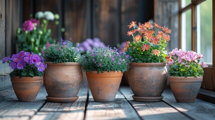 flowers in pots on a balcony