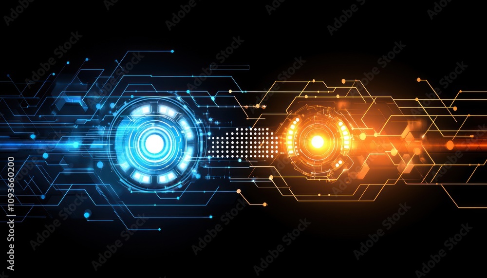 Poster Abstract Futuristic Technology Background with Circuitry and Glowing Interfaces