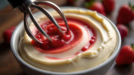 Fototapeta premium Colorful Fruit Puree Mixing with Mascarpone