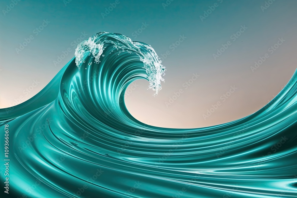 Poster fluid motion 3d wave animation with teal gradient background design