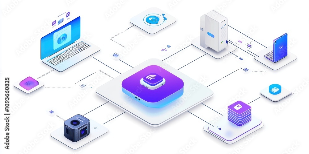 Poster Network of connected devices and services with a central hub