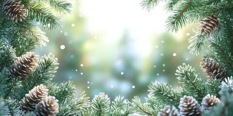 Christmas tree frame isolated on white transparent, Xmas spruce, green fir pine twigs