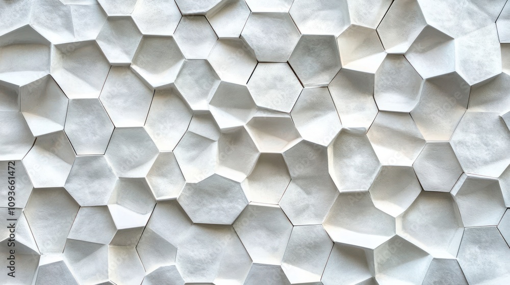 Poster abstract white geometric pattern of hexagonal shapes, creating a textured background.