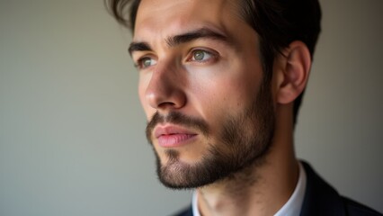 Fototapeta premium A close-up of a man wearing beard styles for small face, designed to enhance his features with precision.